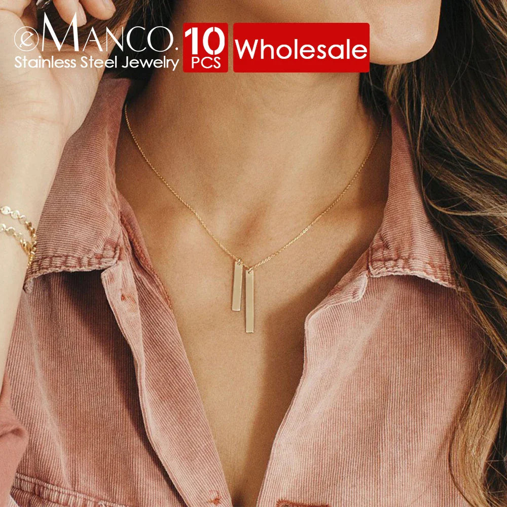 eManco 10PCS Stainless Steel Gold Color New Fashion Necklace Pendants Short Long Statement Women Minimalist Colar Gift Jewelry