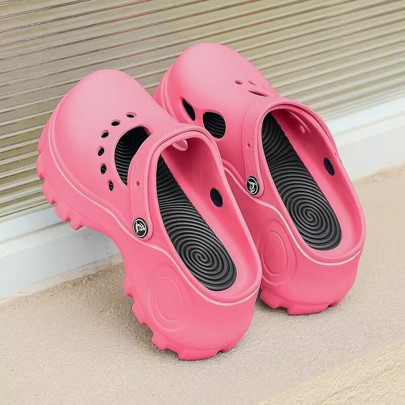 Summer Women Croc Clogs Platform Garden Shoes Sandals Height Increasing Slippers Slip on For Girl Beach Shoes Slippers Women Pink