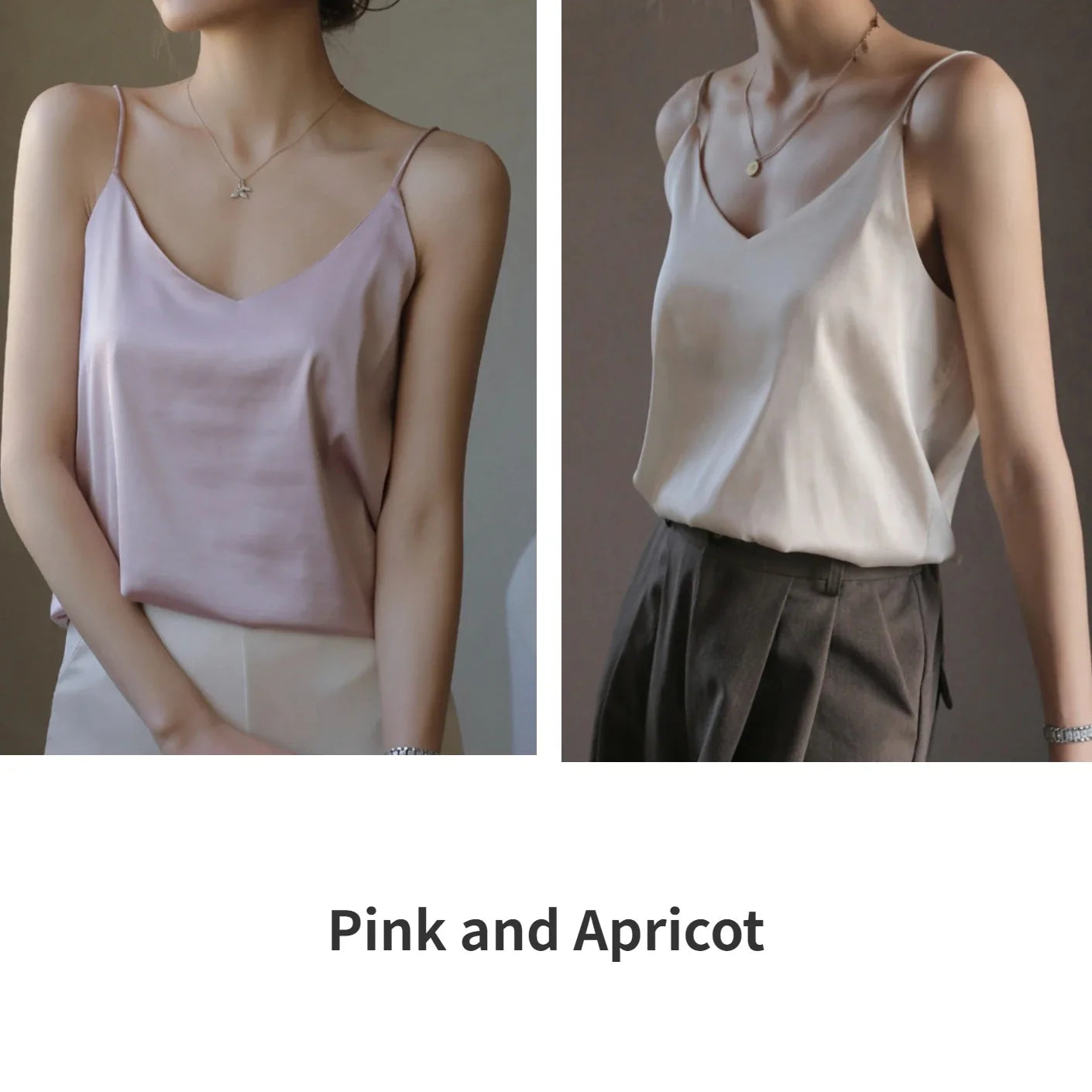 Grey Camisoles for Women Acetate SATIN Loose Summer Spaghetti Strap Tank Top Solid V-neck Fashion Sexy Backless Tanks & Camis Pink and Apricot