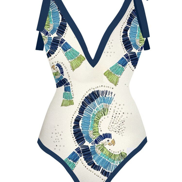 Skirt Cover Up Bodysuit Set Women Bandage Bathing Suit Swimwear Summer New Fashion Print Beach Holiday Bodysuit Cover Up Outfits