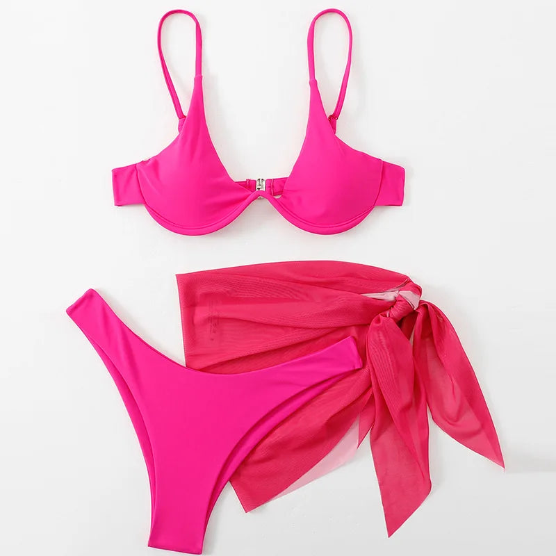 Tie Dye Bikini 2022 Skirts 3 Pieces Set Push Up Swimsuit Women Underwired Swimwear Female Sexy Bathing Suit Beach Wear 7