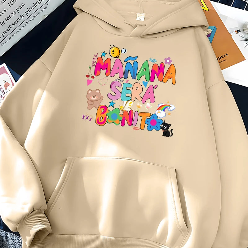 Rainbow Letter Print Women Sweatshirt Soft Warm Casual Female Hoodies Autumn Loose Fleece Tops for Girls Khaki