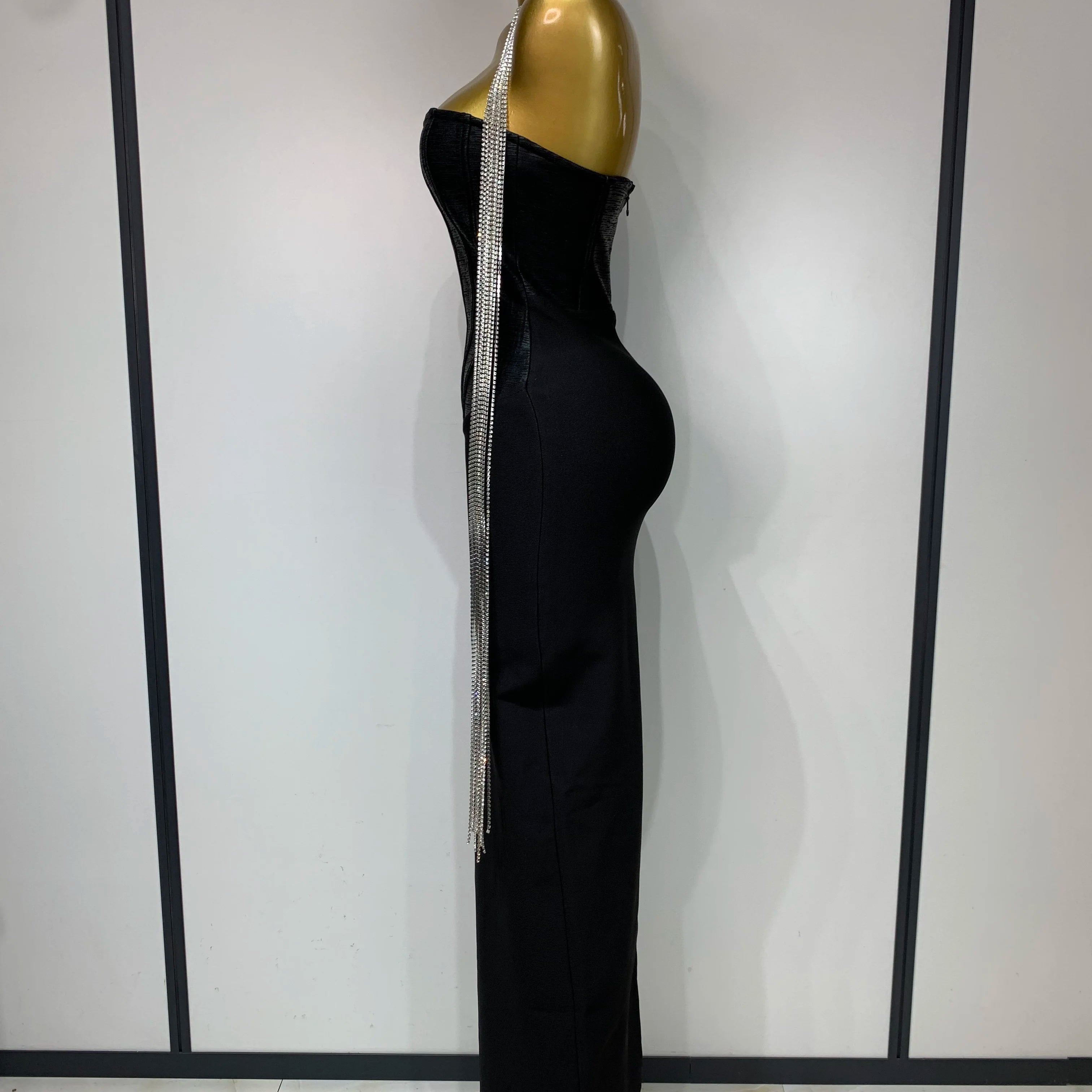 Women Sexy Strapless Backless Bandage Dresses Fashion Sleeveless Beading Cocktail Evening Party Luxury Birthday Prom Gown