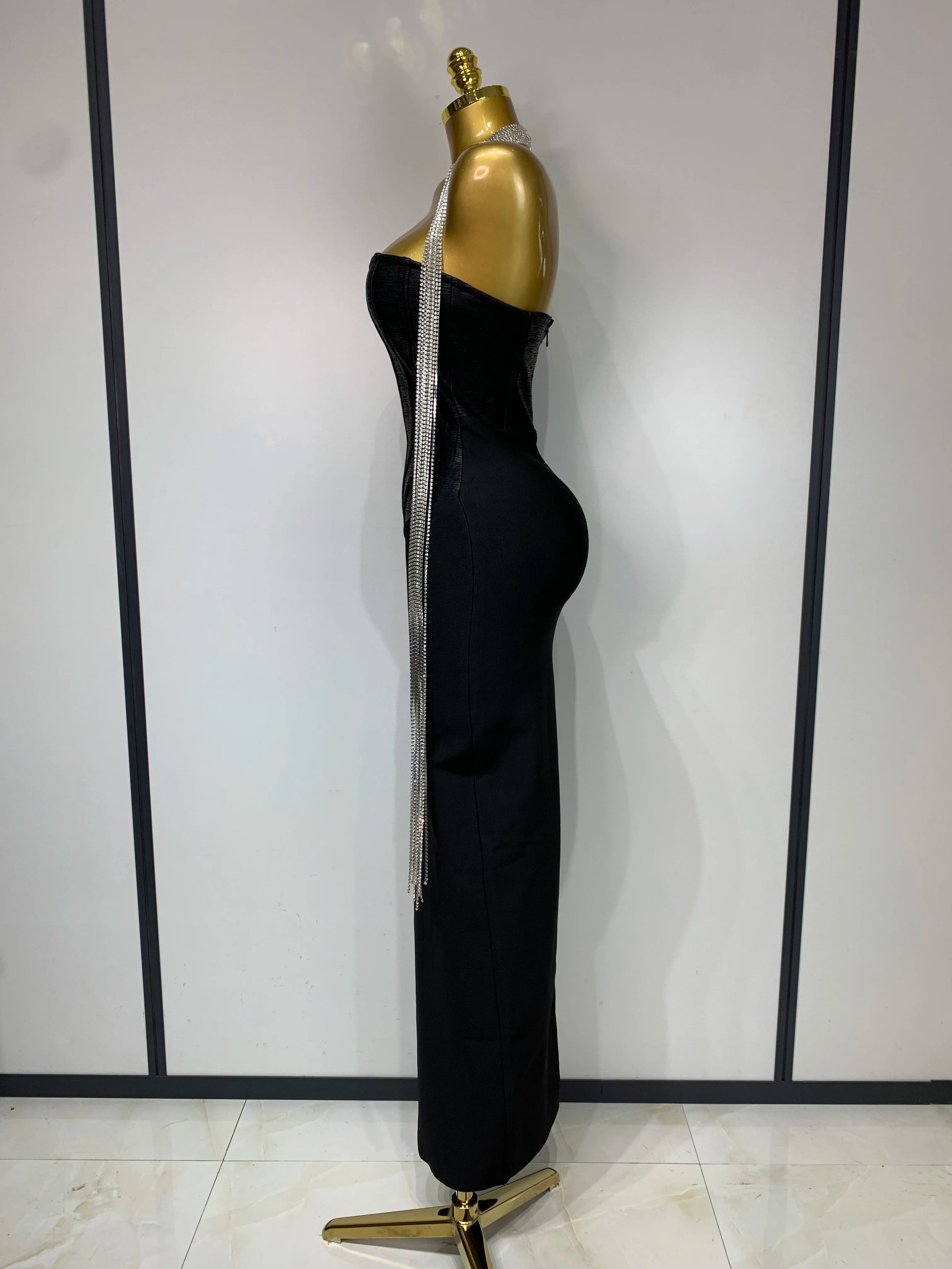 Women Sexy Strapless Backless Bandage Dresses Fashion Sleeveless Beading Cocktail Evening Party Luxury Birthday Prom Gown