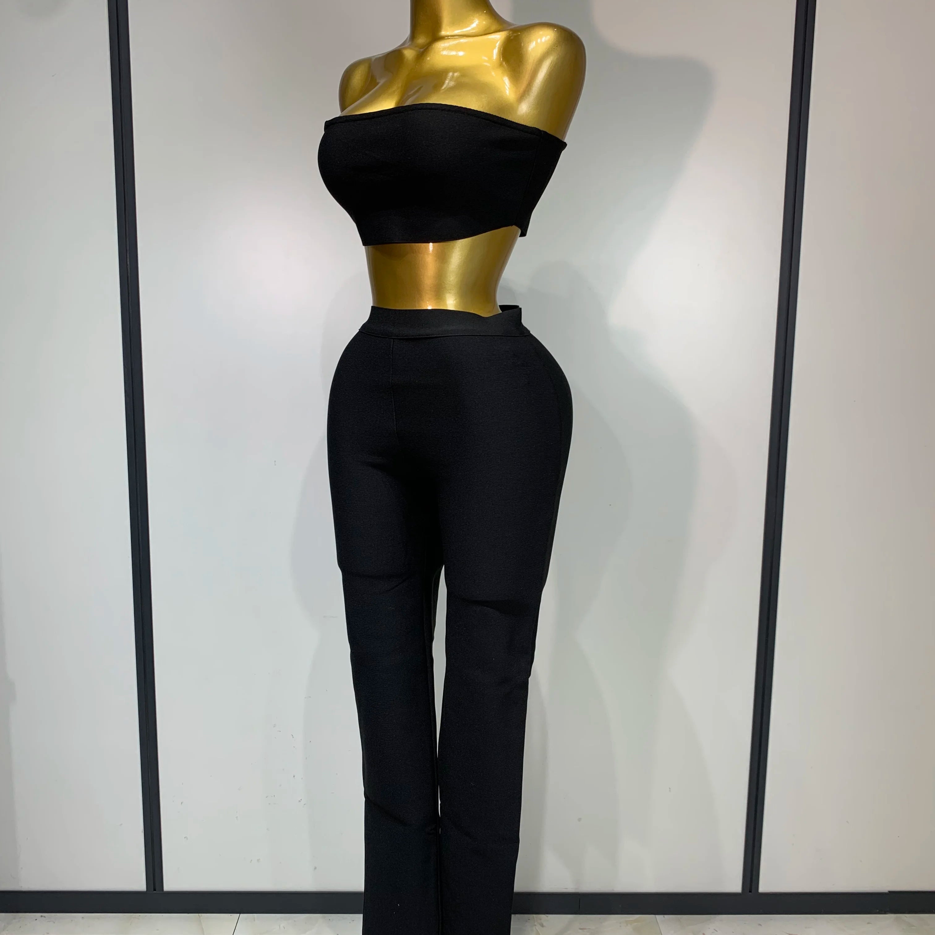 Women Celebrity Sexy Long Sleeve Beading Black Bodycon Bandage Three Piece Set Elegant Evening Club Party Birthday Outfits