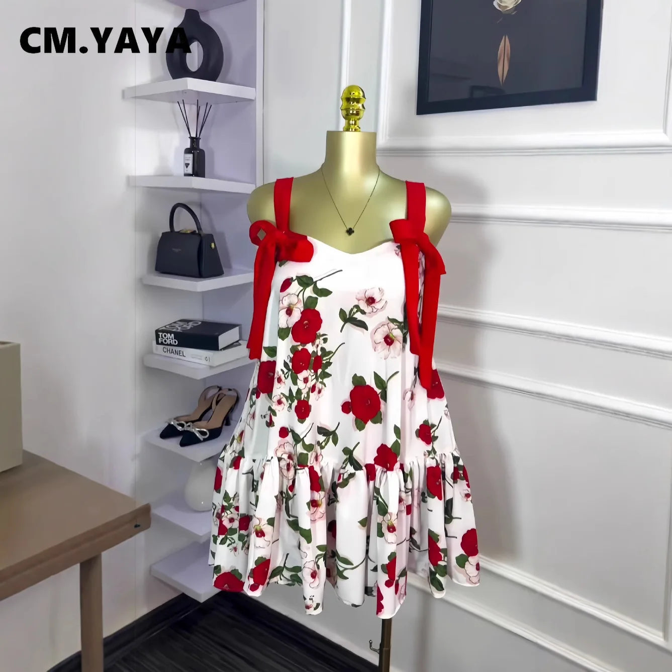 Women Floral Printed Flare Sleeveless Bow Strap Belt Mini Dress 2025 Evening Sexy Beach Party Birthday Street Dresses