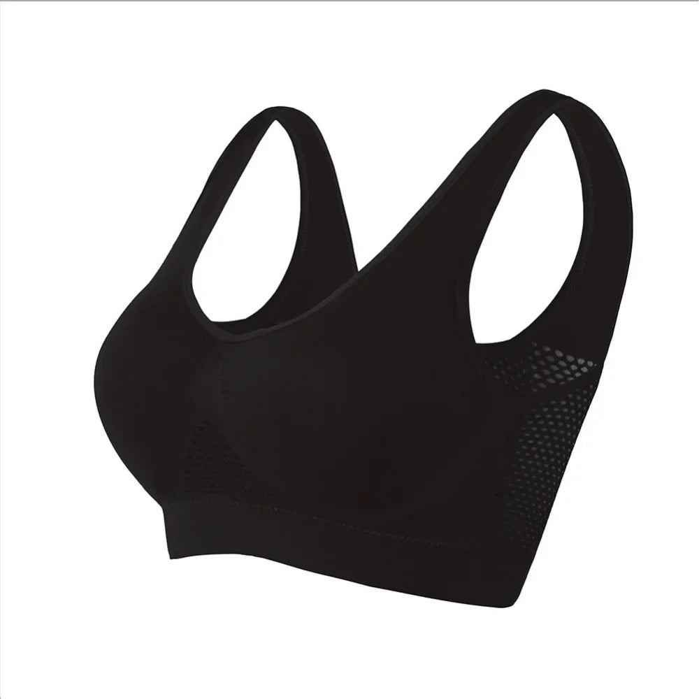 Seamless Mesh Women Sports Bras Fitness Gym Running Underwear Shockproof Bra Wireless 6XL Plus Size Crop Top Breathable Yoga Bra Black