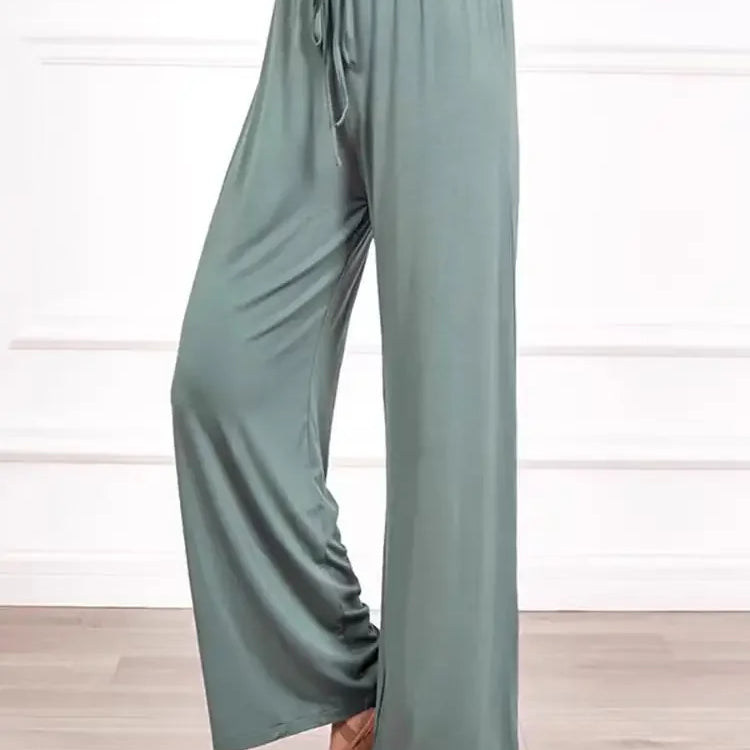 ABRINI Women Drawstring Elastic Waist Thin Solid Pants Casual Straight Pants Sports Wide Leg Trousers For Women Spring