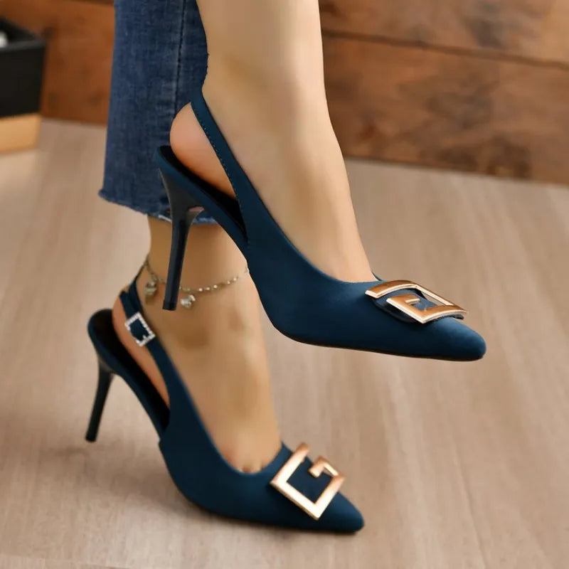 Summer Women Heels Sandals High Heels Pumps Lady Luxury Designer Middle Low Heels Party Slip on Shoes Blue