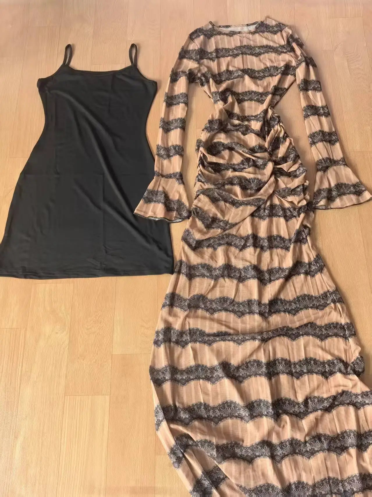 CM.YAYA Women Flare Full Sleeve Wave Striped Ruched Stacked Bodycon Midi Long Maxi Dress 2025 Evening Sexy Party Dresses Vestido