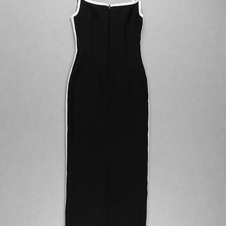 Newest Winter 2023 Sexy Strap Sleeveless Layer Black Long Bodycon Bandage Dress Designer Fashion Evening Party Dress Vestido