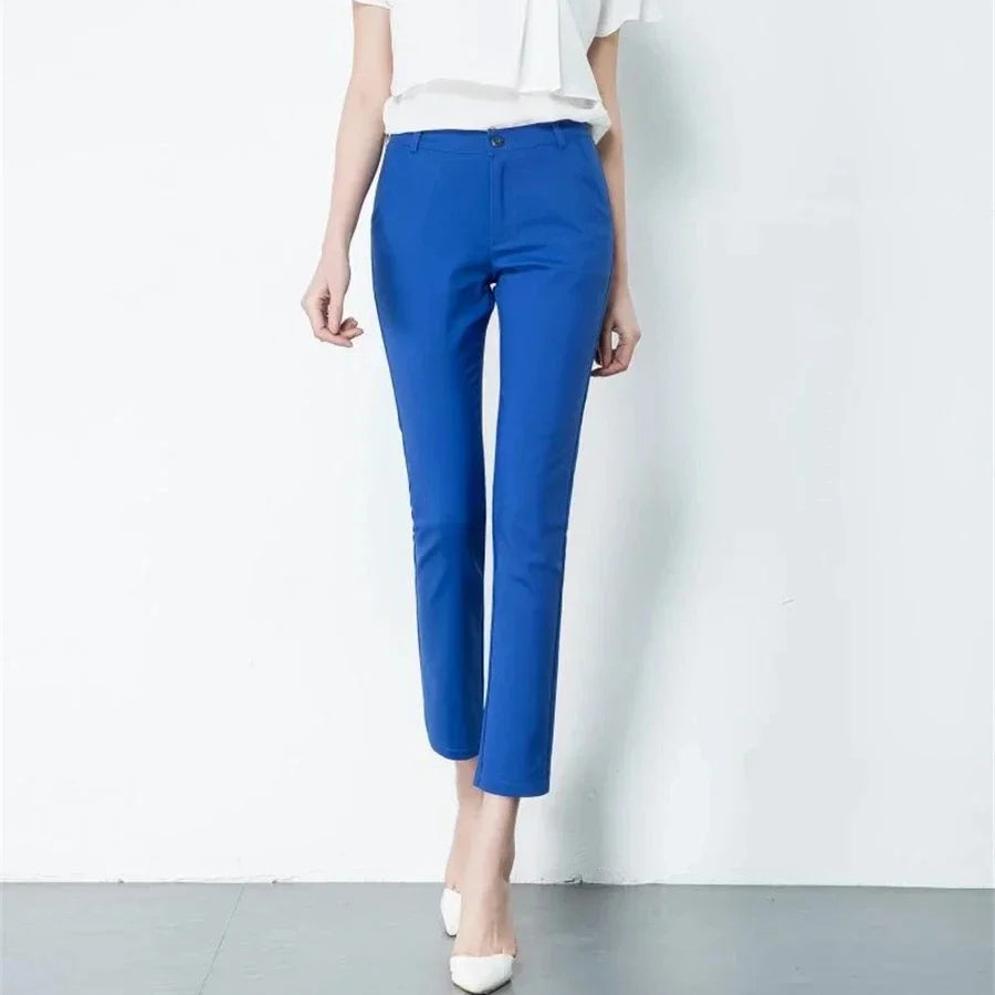 High Waist Office Elegant Slim 90cm Ankle-length Trousers Pencil Pants Women Spring Summer S-4xl Casual Formal Pantalones blue