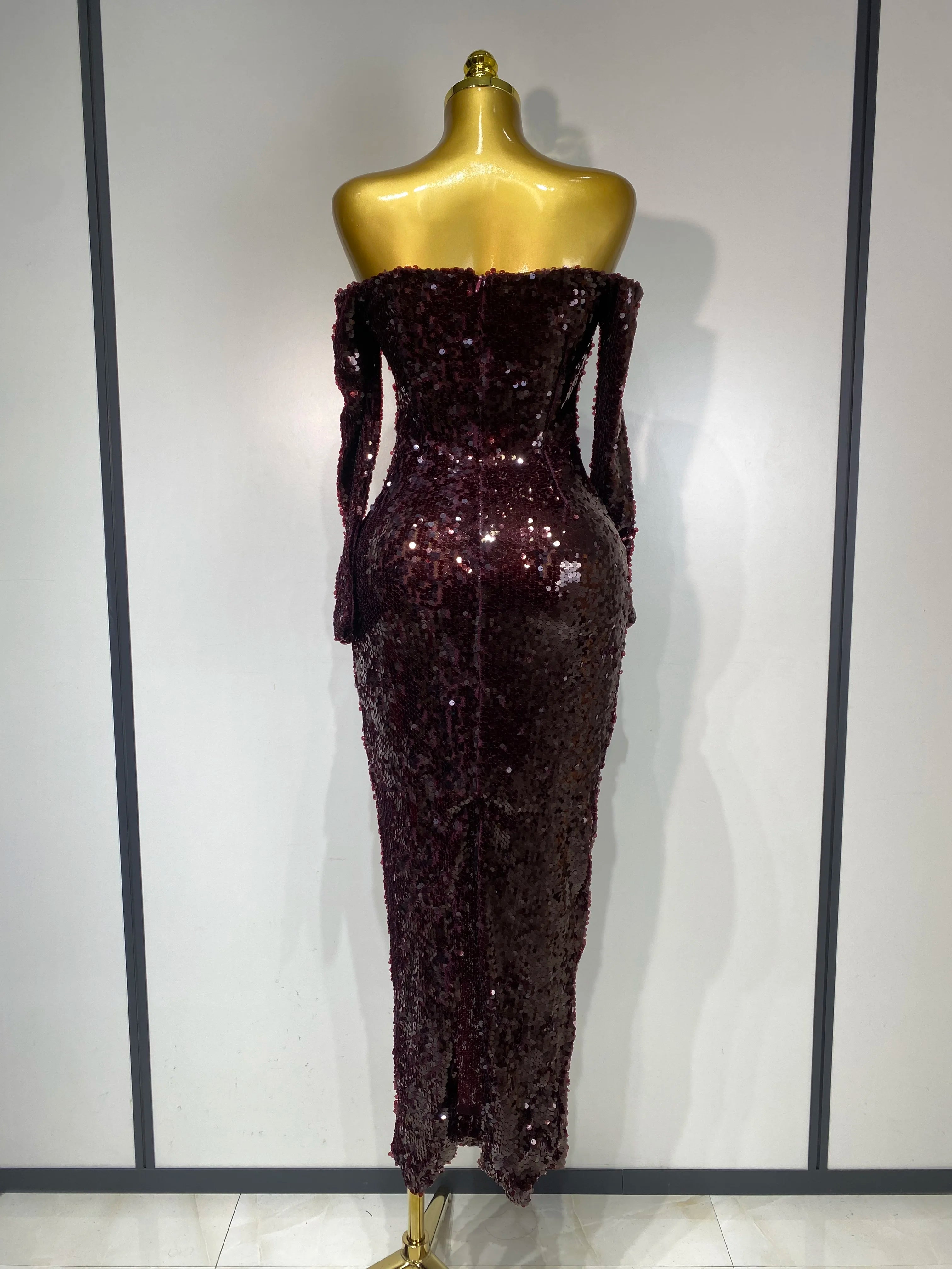 Women 2025 Luxury Sequin Celebrity Sexy Off Shoulder Long Bodycon Dress Elegant Evening Club Party Fashion Birthday Dresses