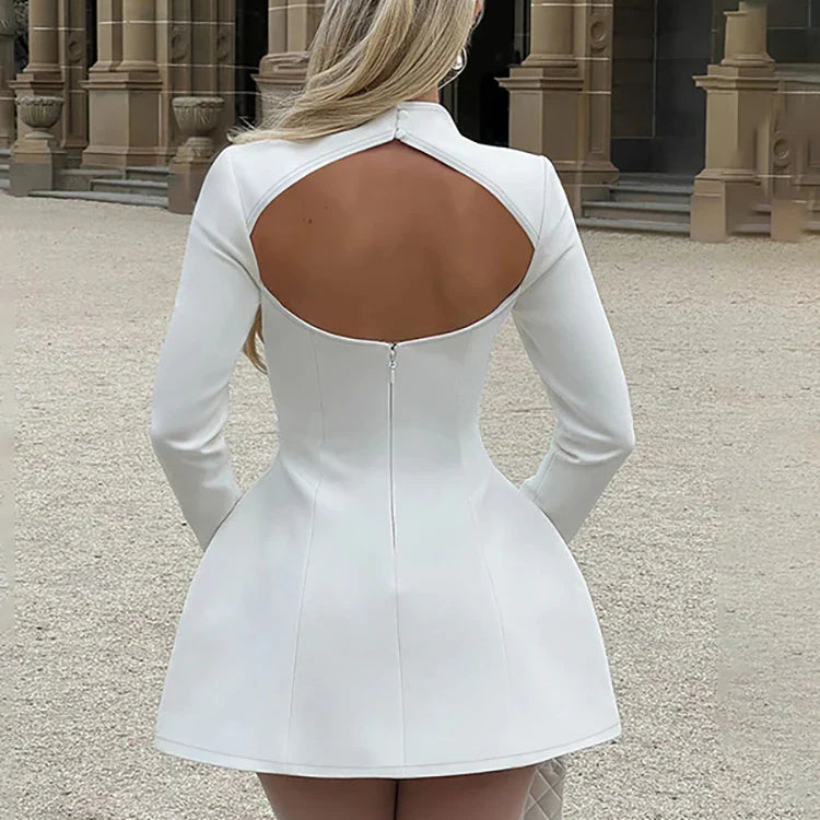 JULISSA MO Sexy Backless Round Neck Women Dress Black Long Sleeve A-line Blazer Dress Autumn New Elegant Party Club Outfits 2024