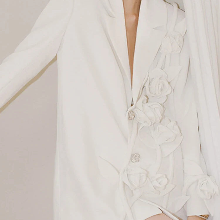 DEAT Fashion Women's Blazer Notched Collar Loose Diamonds Buttons Spliced Flower White Suit Jackets summer New 17A7225