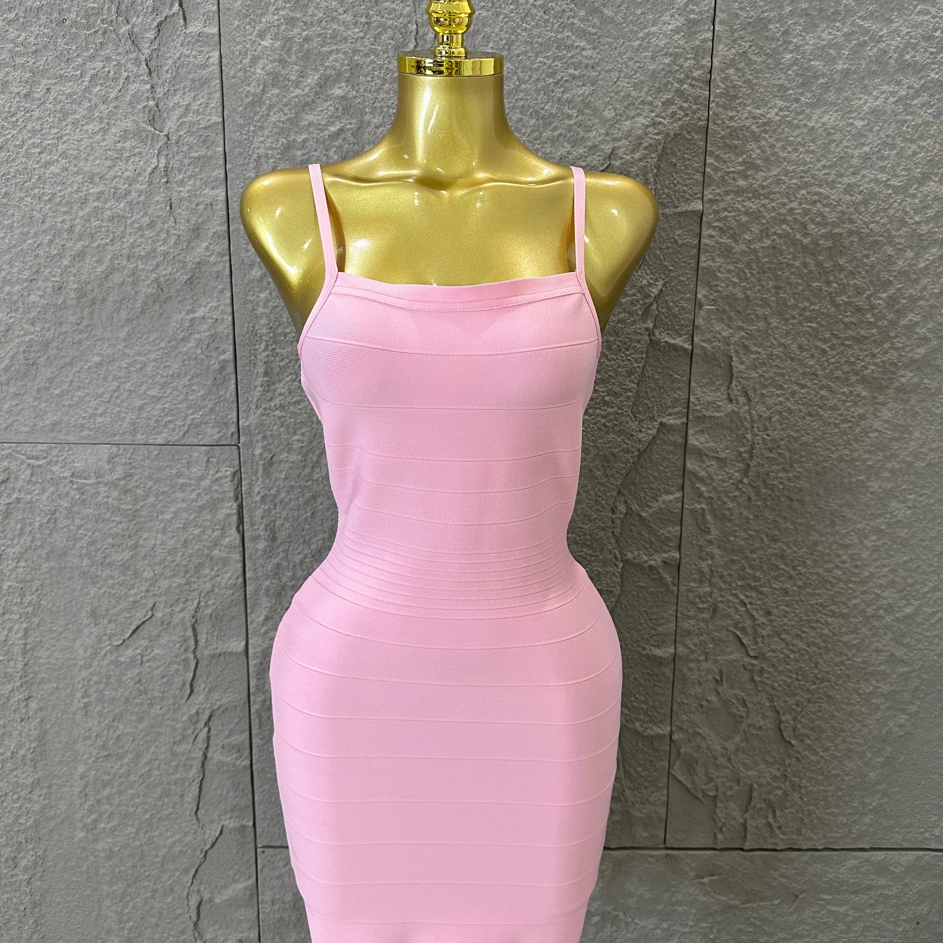 Chic Burgundy Bandage Mini Dress Women Spaghetti Strap Square Neck Bodycon Formal Event Casual Wear Costume Pink