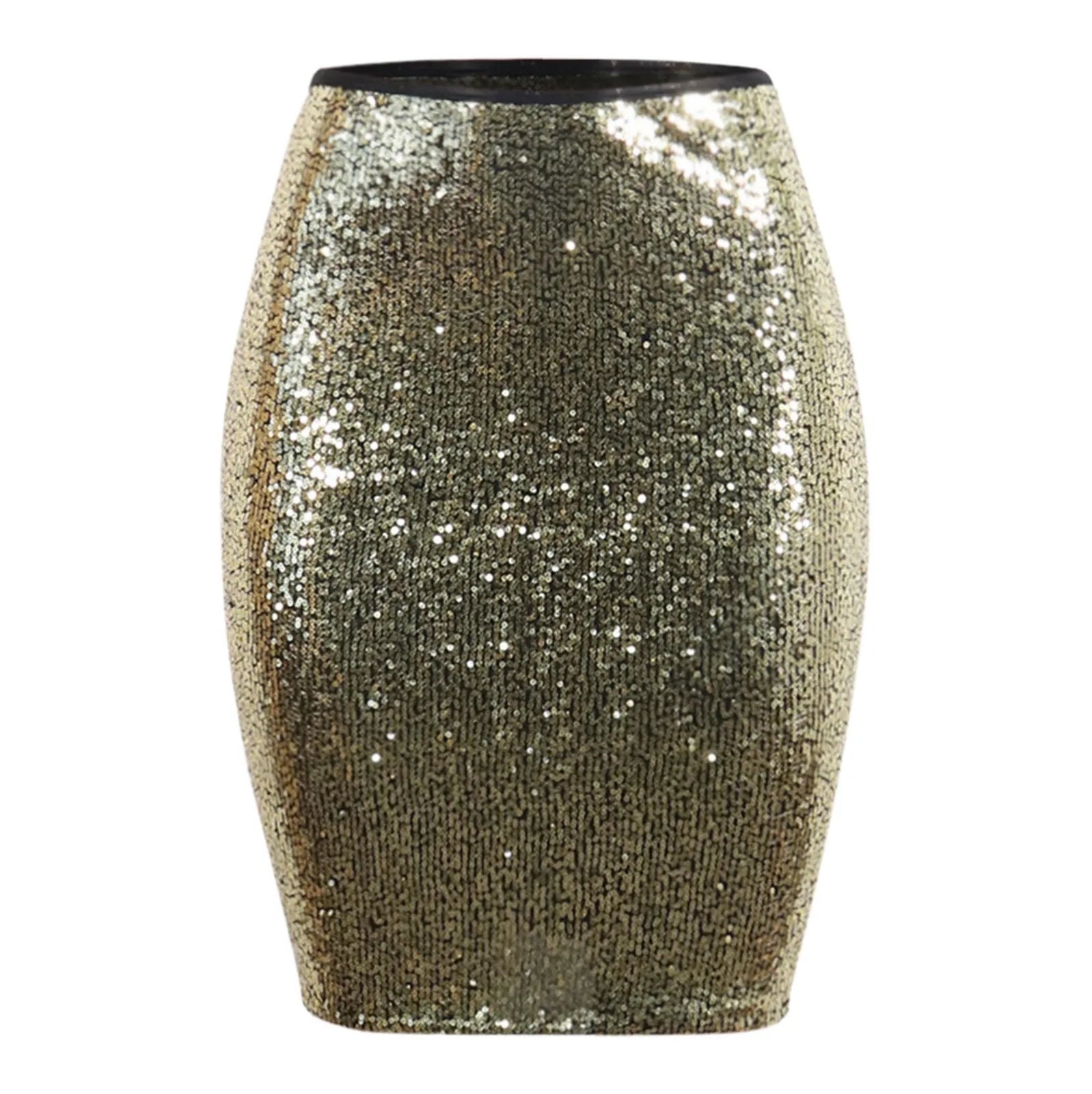 Sexy Shiny Sequin Skirt Women High Waist Glitter Gold Silver Stretchy Pencil Skirts Ladies Knee Length Party Club Midi Skirt