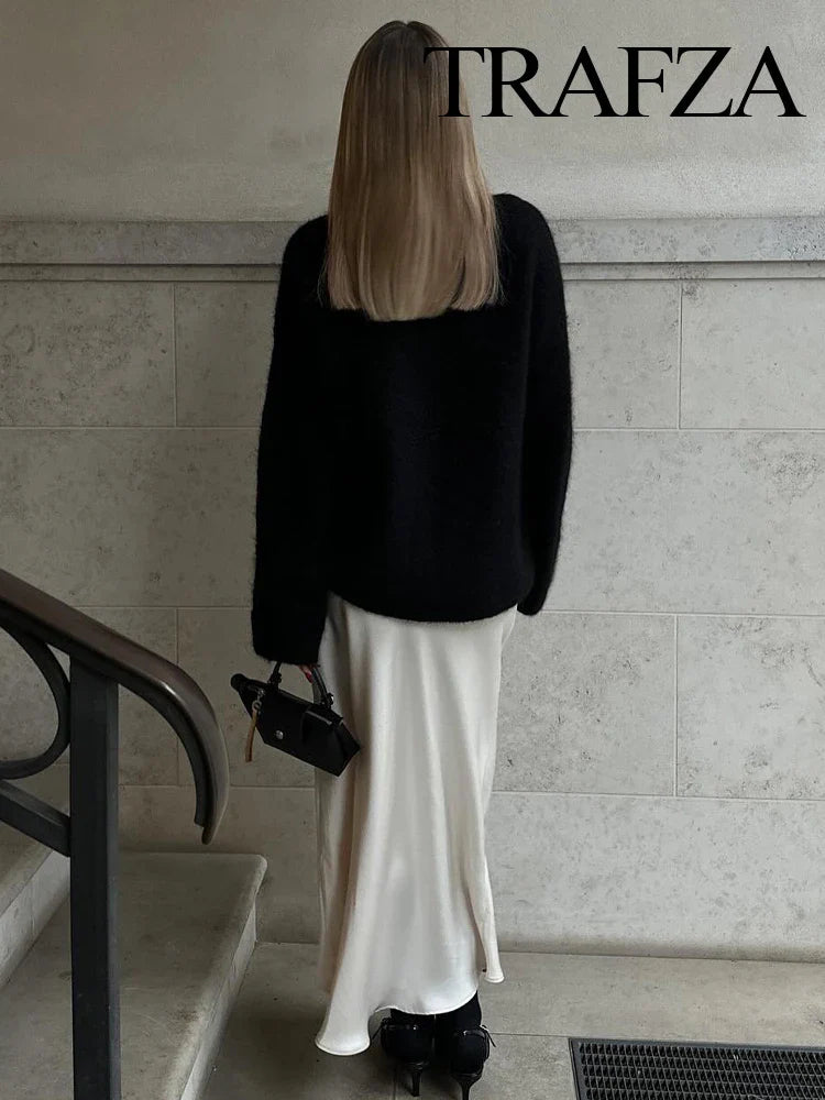 TRAFZA Women Fashion Skirts New Solid Satin Silk Texture Tight Skirt Woman Beach Style Chic And Elegant Women's Mermaid Skirt