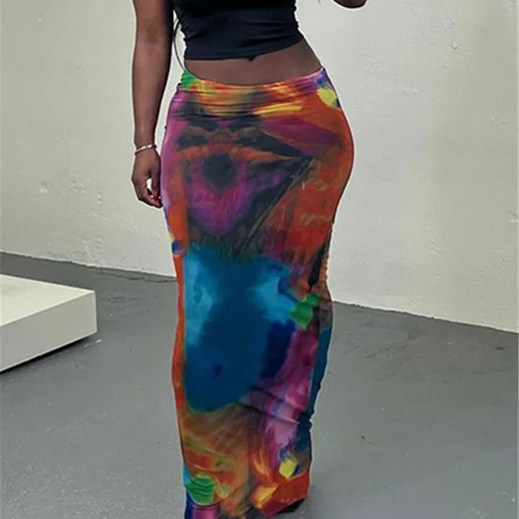 Simenual Harajuku Aesthetics Multi Printed High Waist Long Skirts Women Cyber Y2K Package Hip Skirt Chic Holiday Outfits Slim multicolor