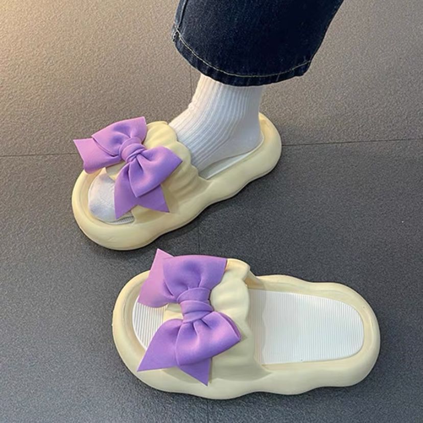 Slipper Women Men Summer Thick Bow Tie Slippers Women Indoor Home Sandals Couples Bathroom Slides Non-slip Soft House Slippers