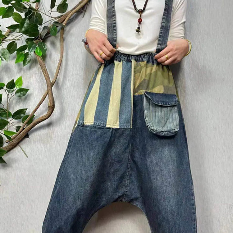 Max LuLu New Spring Women Patchwork Loose Casual Cross Pants European Style Punk Vintage Street Denim Trousers Pocket Jeans Blue One Size