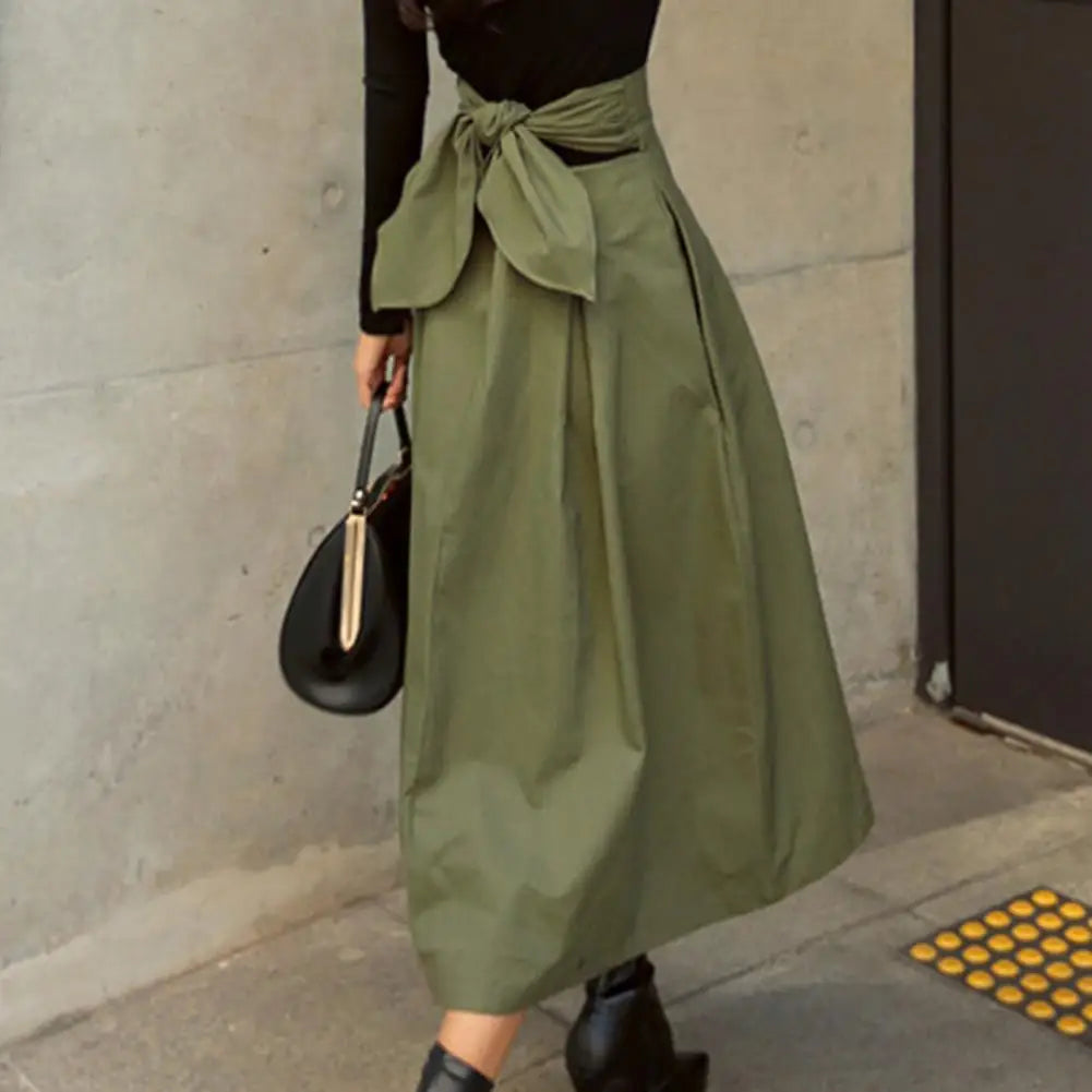 Solid Color Midi Skirt Women Summer Skirt High Waist A-Line Skirt for Women Ankle-Length Skirt faldas larga التنانير الطويلة