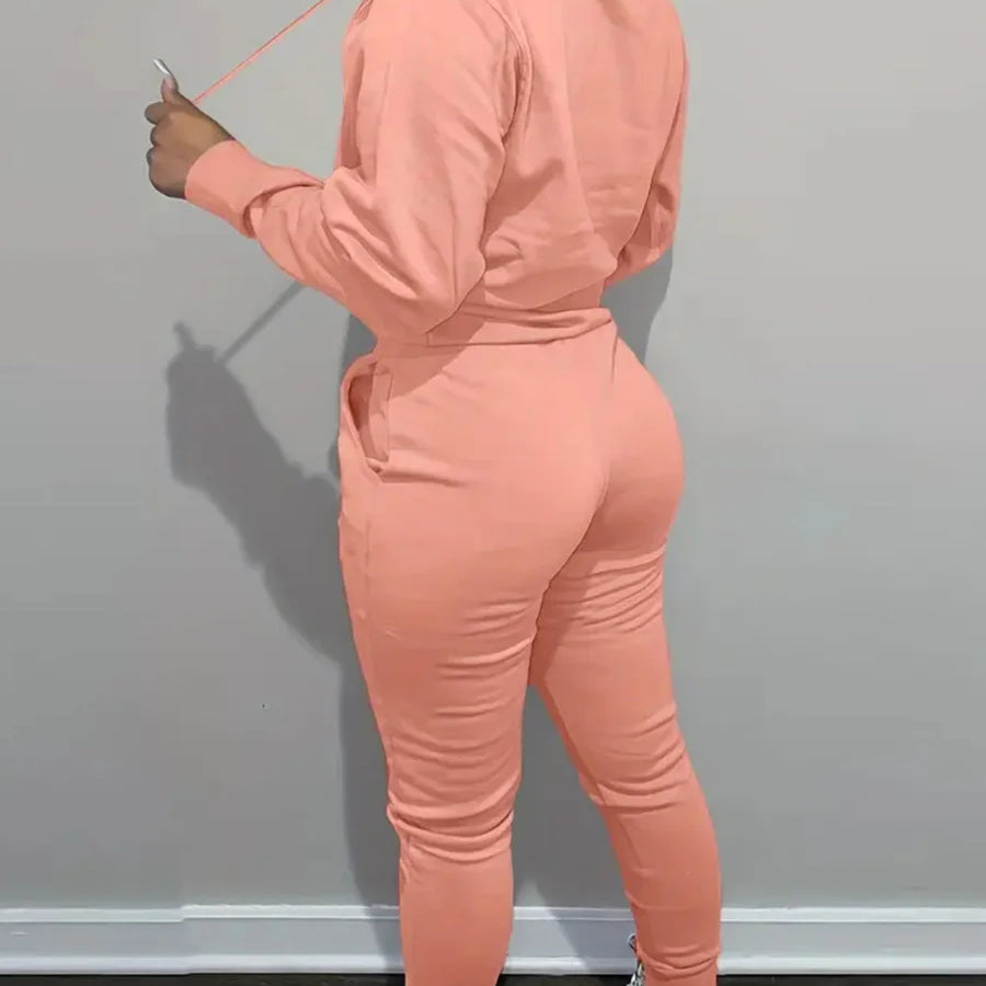 LW Plus Size Buttefly Lip Letter Print Tracksuit Set Hooded Collar Pocket Design Graphic Long Sleeve Winter Outfits for Women