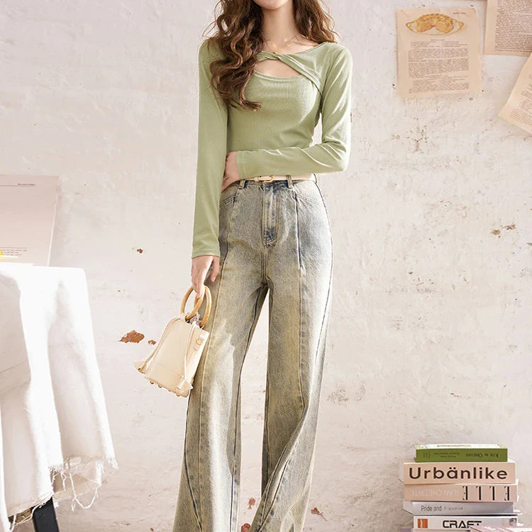 MISHOW Baggy Distressed Jeans for Women Wide Leg High Waist Loose Vintage Pants Spring Autumn Ladies Trousers MXD22K0562