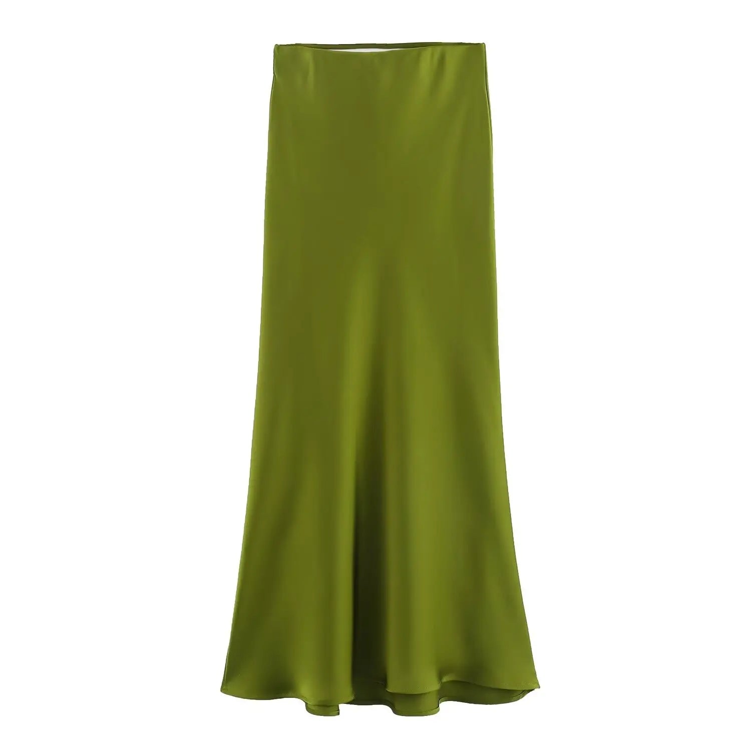 Chic Satin Maxi Skirt Female Slim High Waist Soild Black White Long Skirt Streetwear Elegant Ladies Casual Office Long Skirt Green