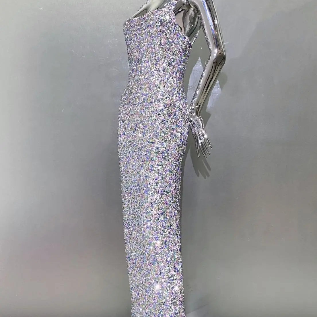 Shinning Sequins Women Sleeveless Sexy Square Collar Bodycon Long Fashion Evening Party Dress Birthday Prom Outfit Vestido