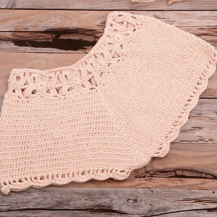 Bikini 2022 knitting Swimsuit Crochet Bikini Bohemia Style Off Shoulder High Neck Bathing Beach Bikinis Handmade Crochet Bikini Beige Bottom