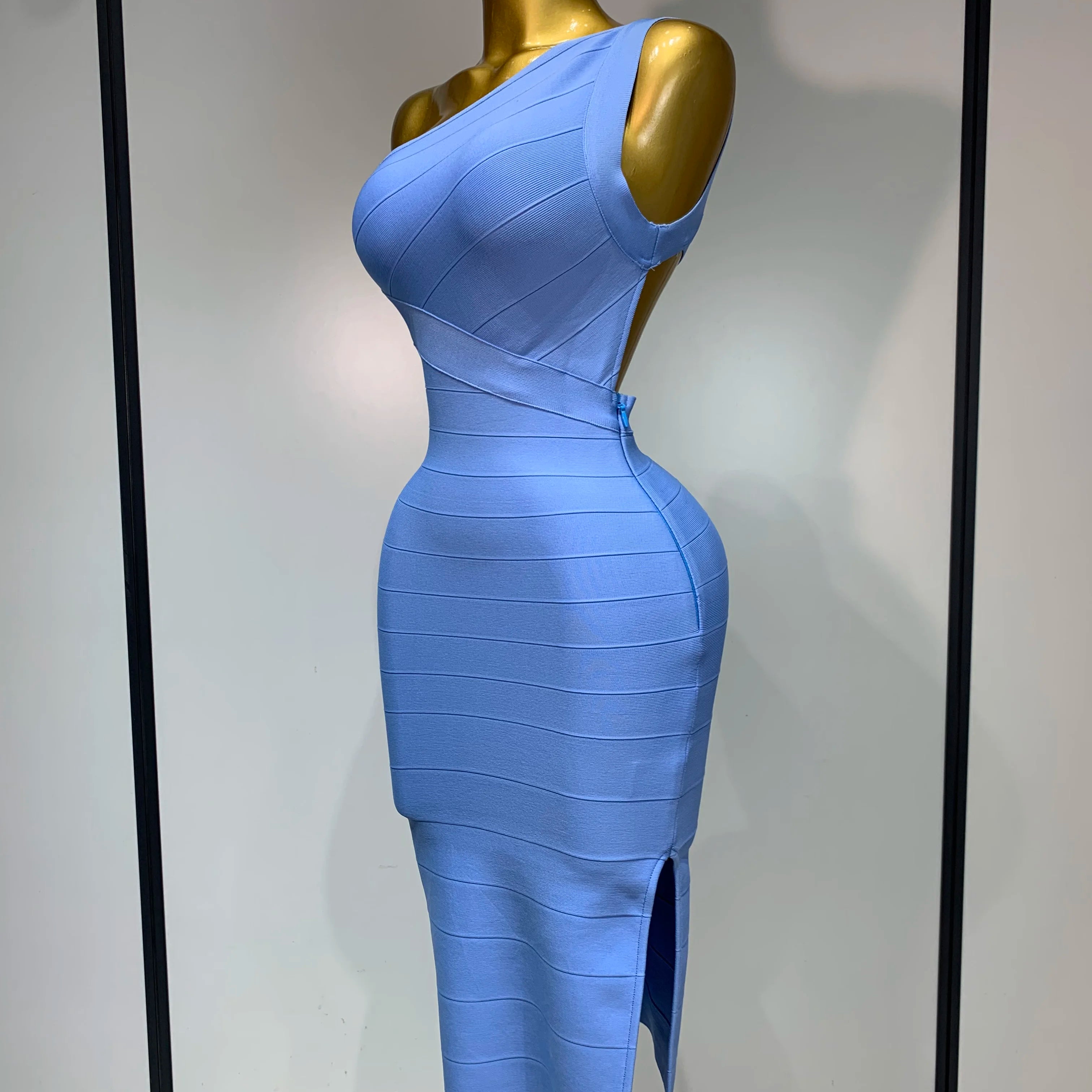 Women Bodycon Bandage Dress One Shoulder Sleeveless Sexy Backless Dress Cocktail Evening Party Vestidos Luxury Birthday Dresses