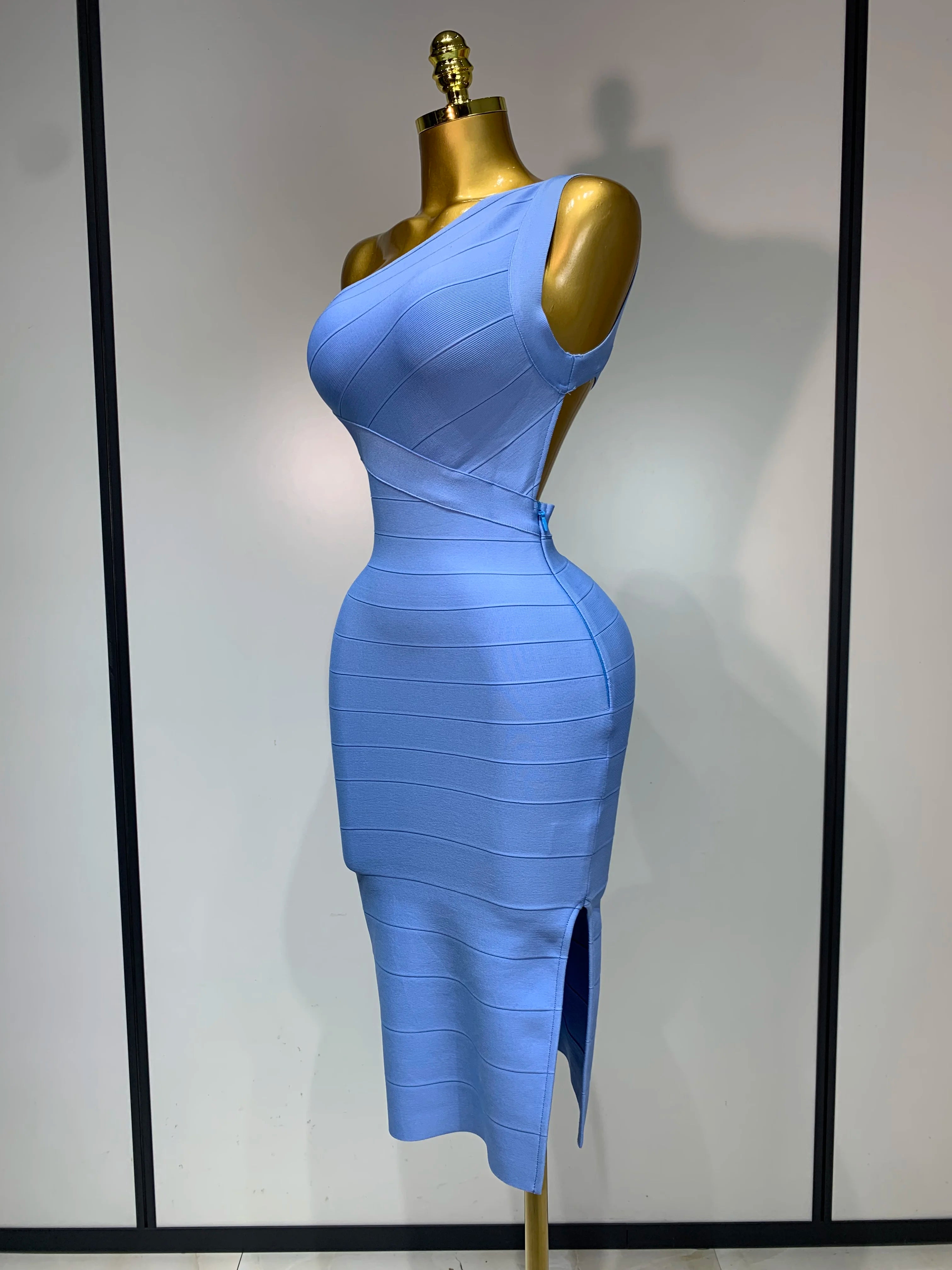 Women Bodycon Bandage Dress One Shoulder Sleeveless Sexy Backless Dress Cocktail Evening Party Vestidos Luxury Birthday Dresses