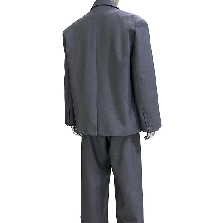 Lautaro Autumn Oversized Gray Blazers for Men Peaked Lapel Shoulder Pads Double Breasted Loose Luxury Designer European Clothes