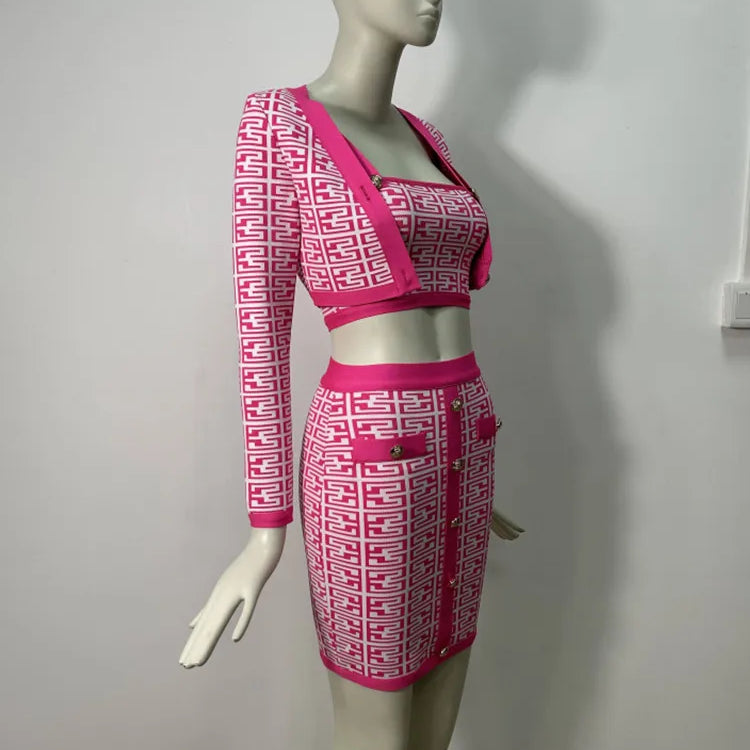 2024 New Autumn Women Long Sleeve Sexy 3 Pieces Bodycon Mini Set Fashion Celebrate Girls' Birthday Party Women's Set