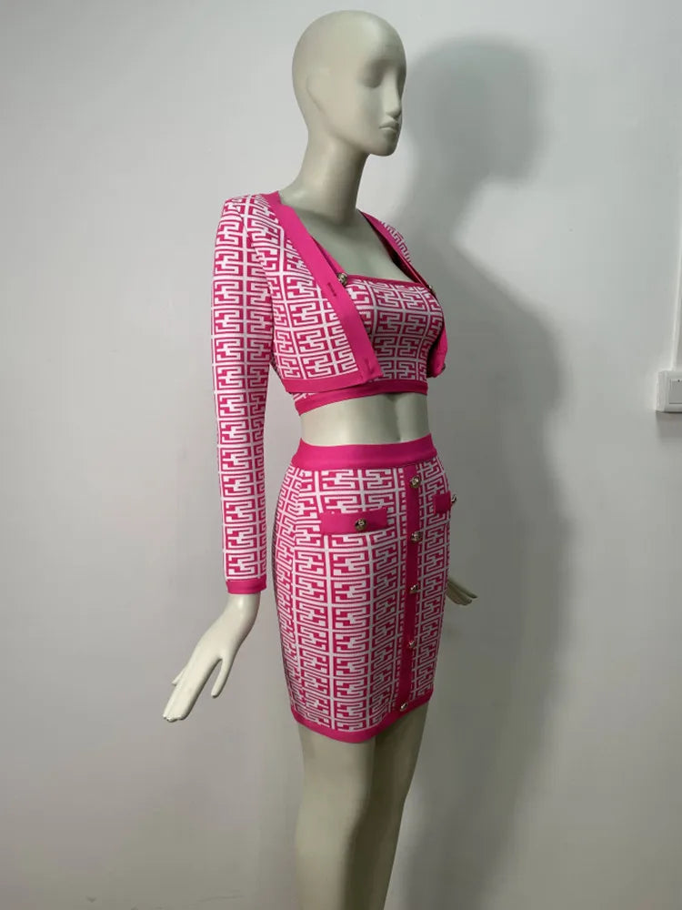 2024 New Autumn Women Long Sleeve Sexy 3 Pieces Bodycon Mini Set Fashion Celebrate Girls' Birthday Party Women's Set