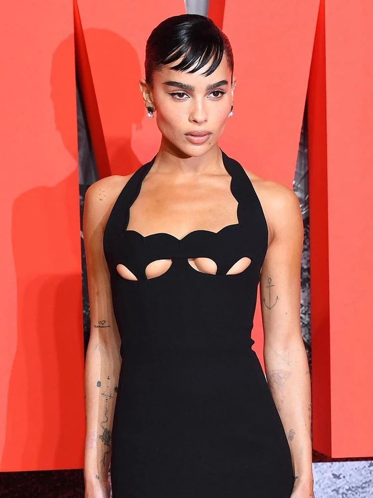 Black Halter Elegant Dress For Women 2022 New Summer Evening Party Celebrity Bodycon Long Dress Vestido