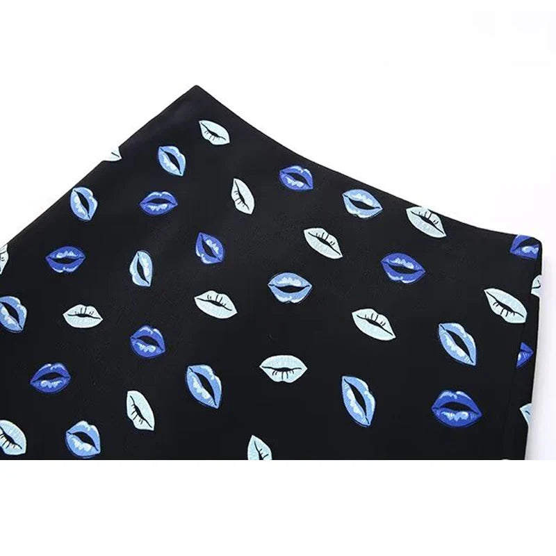 TRAF Print Mini Skirts for Women High Waist Pleated Skirt Women Contrast Short Women's Skirts Streetwear Retro Skort Women