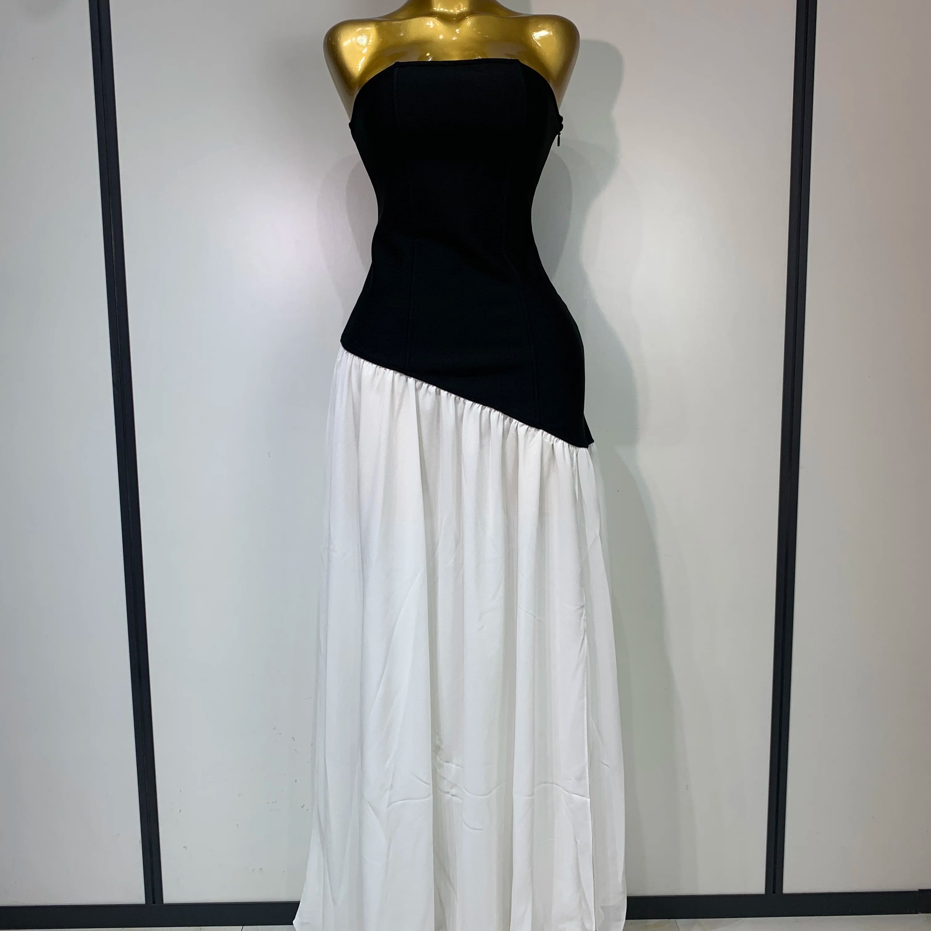 Sexy Strapless Backless Patchwork Maxi Long Bodycon Bandage Dress 2025 Celebrity Elegant Evening Party Luxury Birthday Dress black