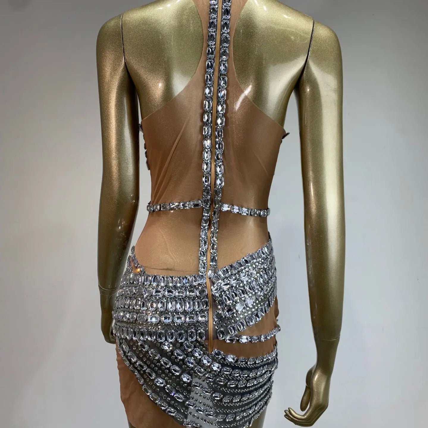 Ladies Celebrity Women Sexy Tank Crystal Diamonds Mesh Mini Dress Birthday Party Costume Bar Nightclub Stage Performance Outfit