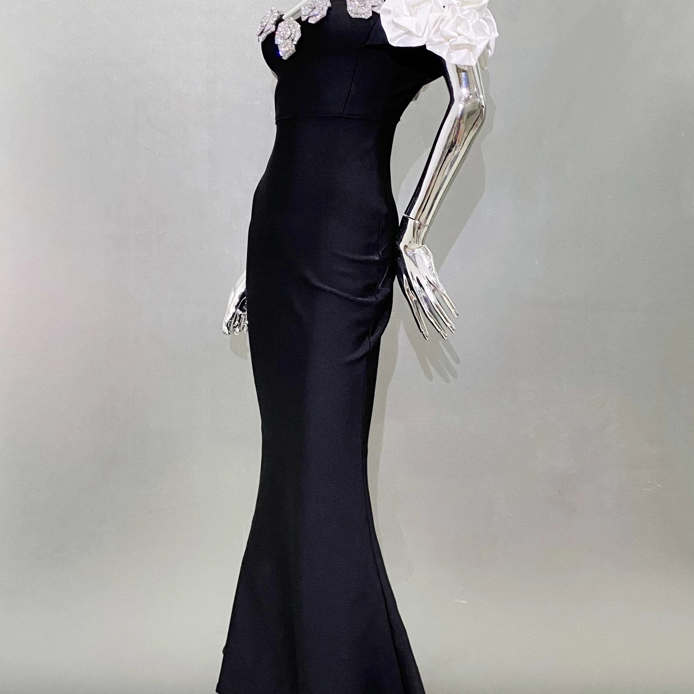 Stereoscopic Diamond Flowers Sexy Off The Shoulder Ankle Lenght Bandage Dress Woman Birthday Party Vestido Wedding Party Outfit