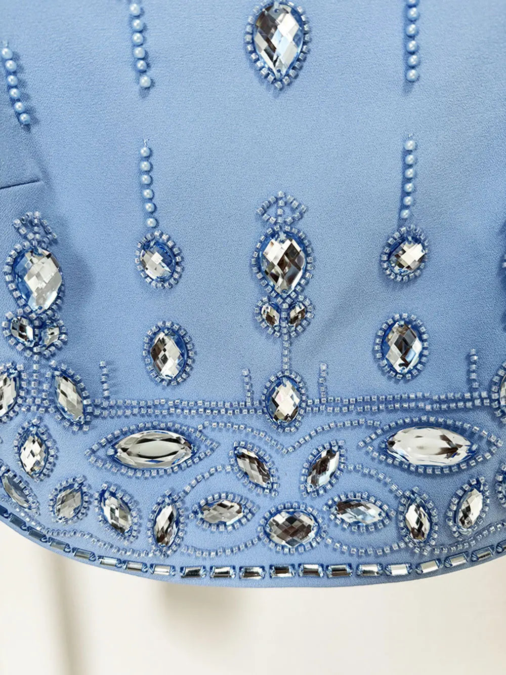 2025 Autumn Elegant Women's Nail Pearl Water Diamond Blue Skirt Sets O-neck Long Sleeve Hoodie Top+Mini Skirt Two Piece Set