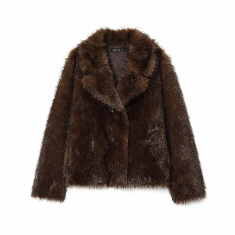 Women 2025 Winter New Reversible Casual Long Sleeves Buttons Turn-Down Collar Loose Outerwear Women Warm Coat Faux Fur Jackets ﻿