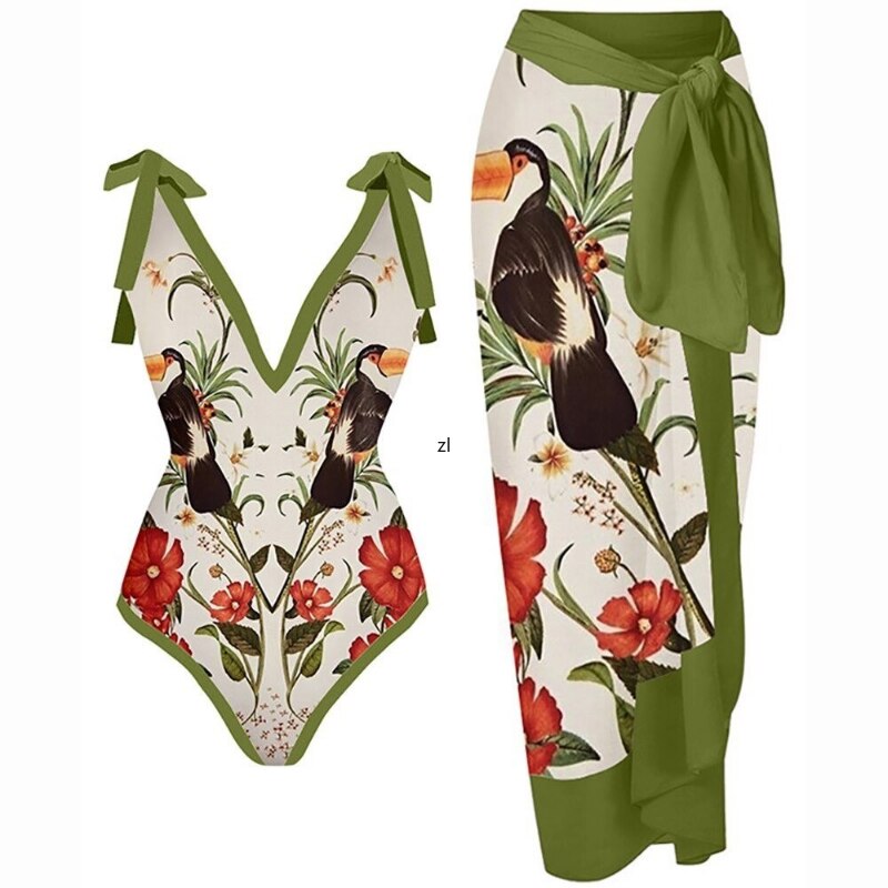 Two Piece Sets Beach Swimsuit Cover-up 2024 Summer Women Clothes Tops Bodysuits And Skirt Fitness Skinny Outfit 2 Piece Suit
