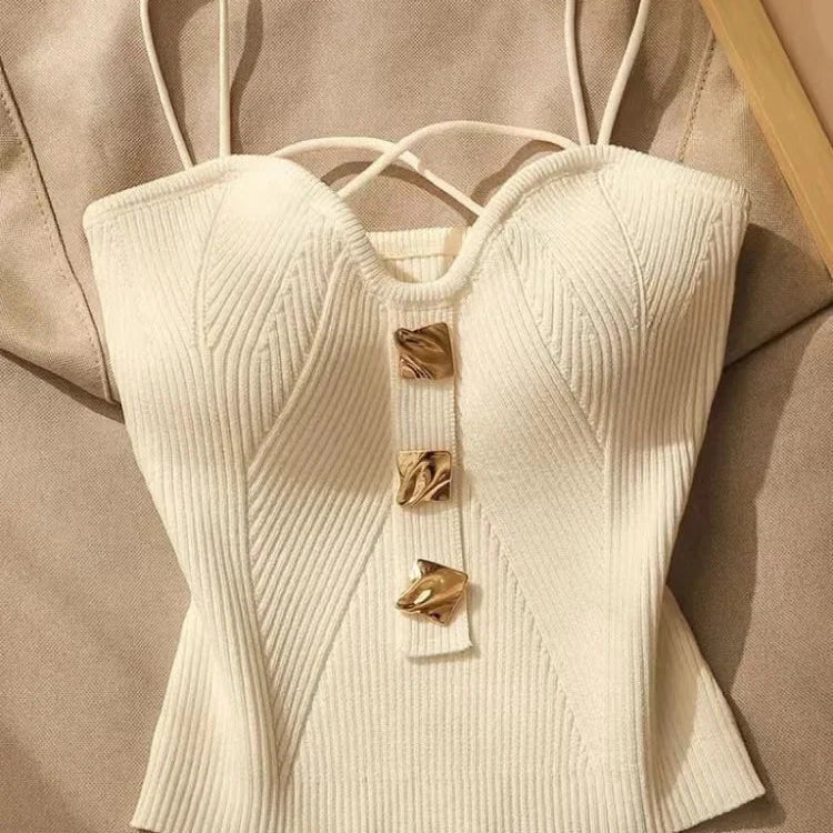New Summer French Style Cross-knit Suspender Women Summer Wear Sexy Beauty Camisole Black Slim High-end Bottom Bandeau Top White SY60 40-60KG