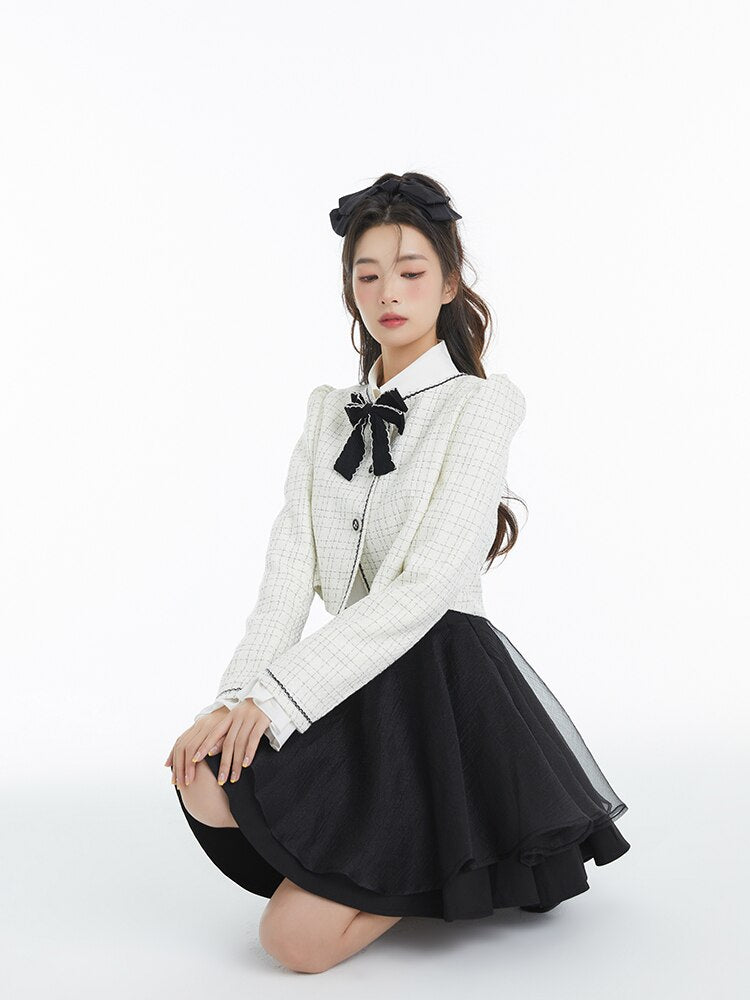 Spring Elegant Vintage 2 Piece Dress Set Women Sweet Blazers Suits Y2k Crop Tops + Mini Skirt Female Korea Fashion Clothing