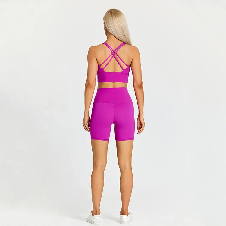 ABS LOLI Pockets Yoga Shorts Set Women Fitness Suit 2 Piece Sports Gym Wear Workout Clothes Running Sportswear Sport Outfit sonik powder