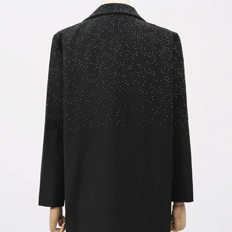 Solid Spliced Stick Drill Elegant Jackets for Women Lapel Long Sleeves Patchwork Single Breasted Jacket Female New