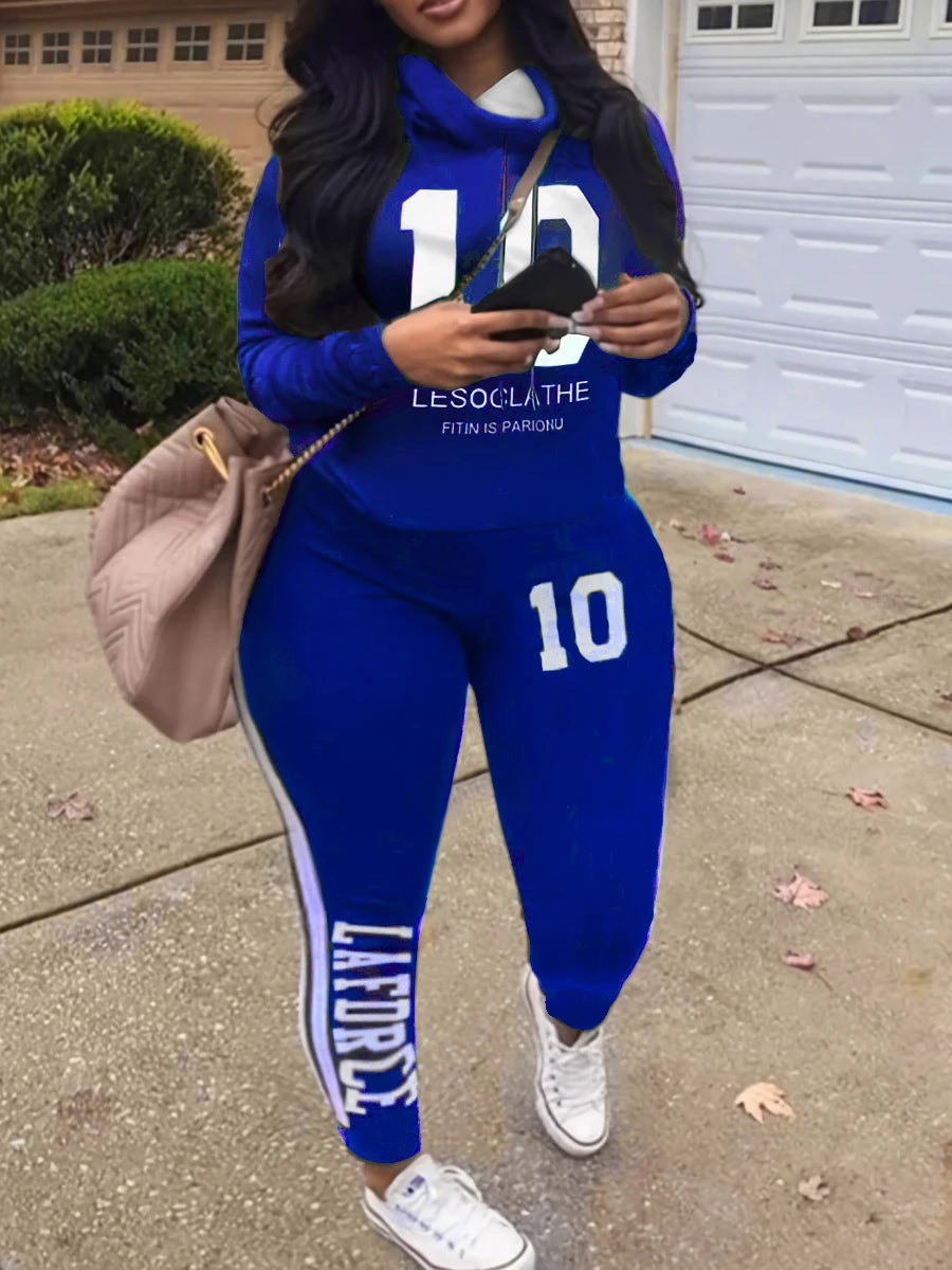 LW Plus Size Tracksuit Sets Drawstring Letter Striped Set Womens 2 Piece Sweatsuits Hoodie & Sweatpants Jogging Suits Outfits Blue