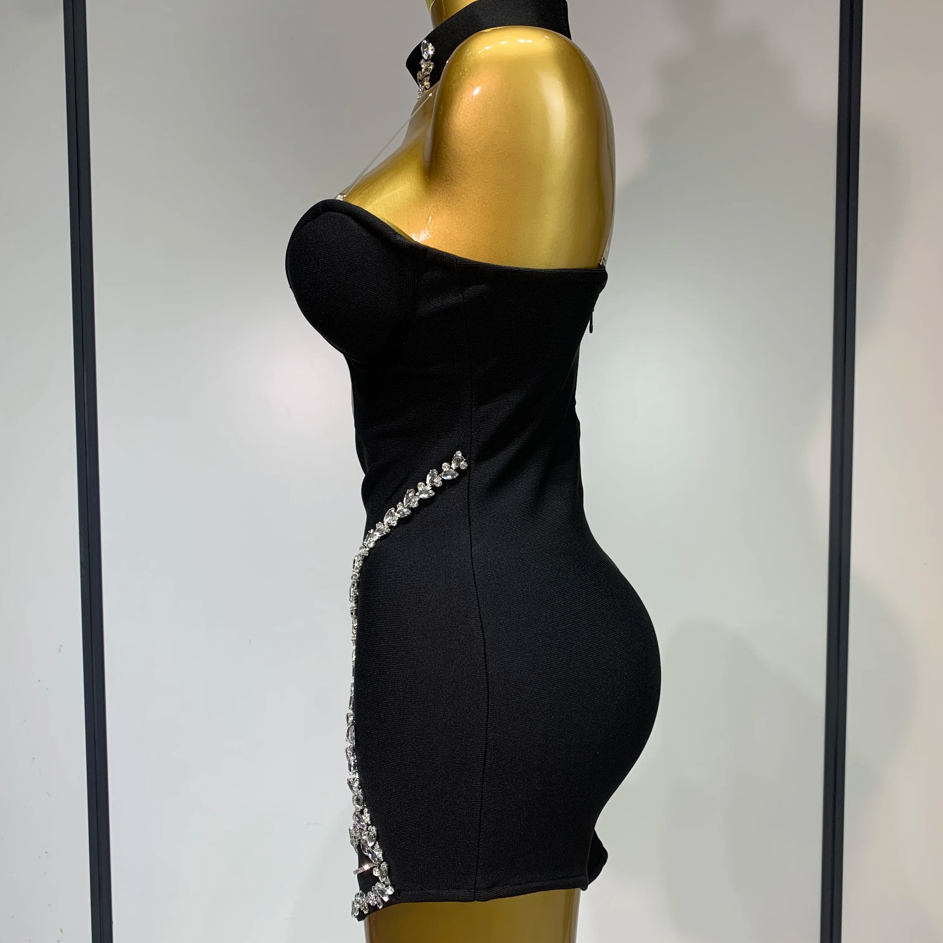 Sparkly Rhinestones Chain Bodycon Strapless Mini Bandage Dress 2025 Women Backless Luxury Birthday Evening Party Club Dresses